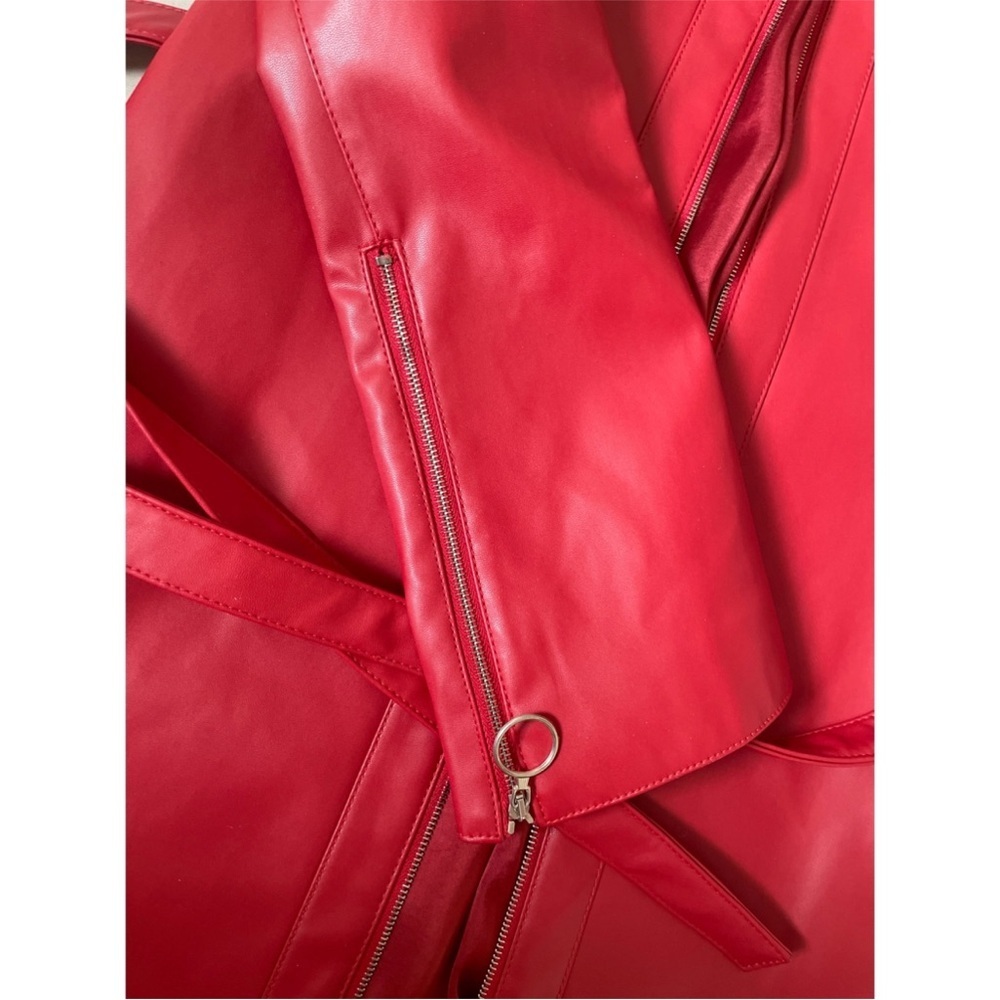 Orseund Iris Red Vegan Leather Belted Trench Coat Jacket Statement Designer L - Picture 13 of 15